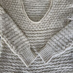 Free People Cream V-Neck Knit Top
